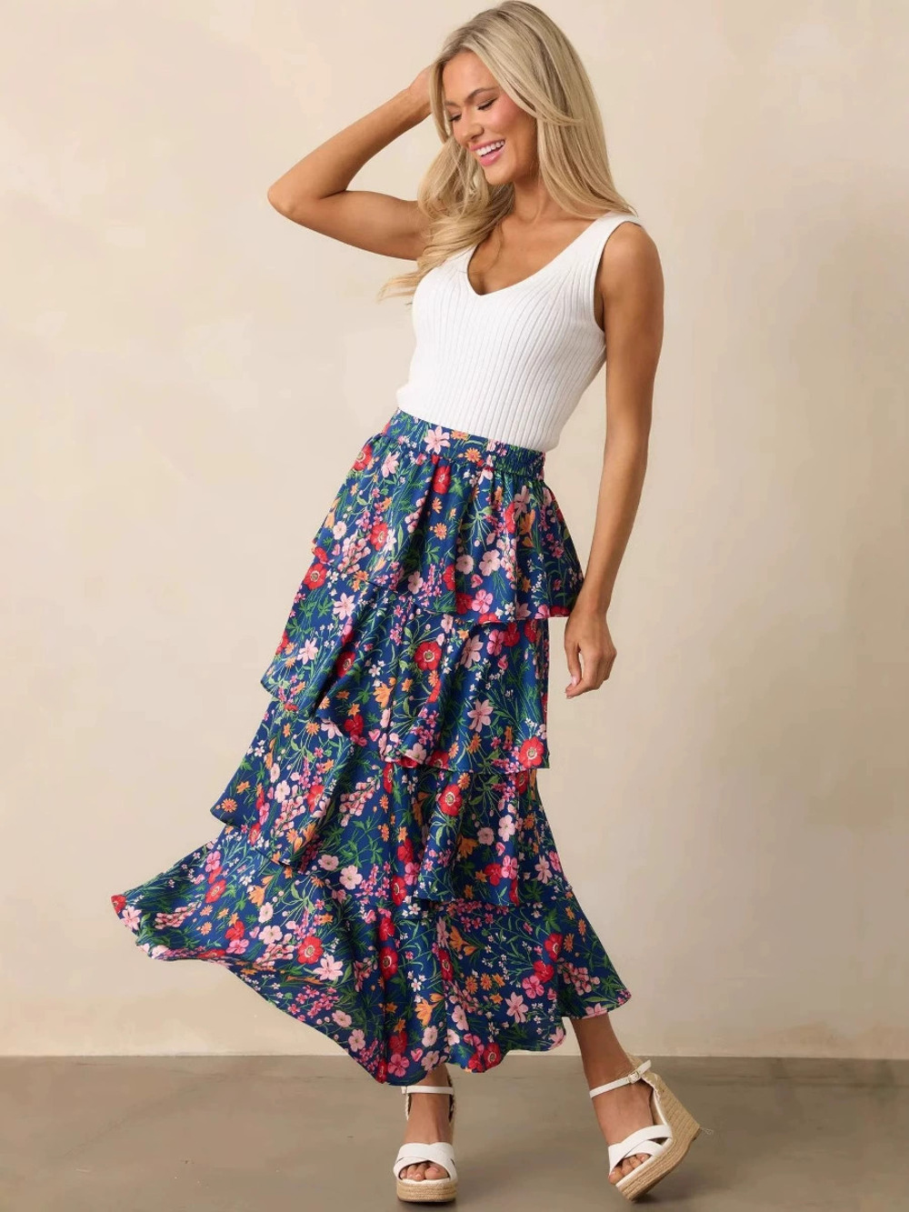 Zara Casual Printed Patchwork Flared Skirt Spring Summer